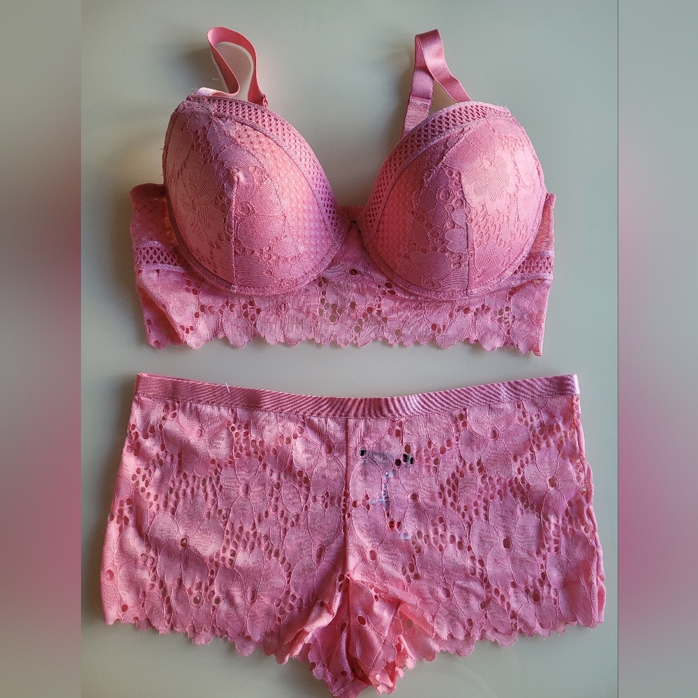 Kiss & Tell Bubble Gum Pink Lace Bra and Panty Set